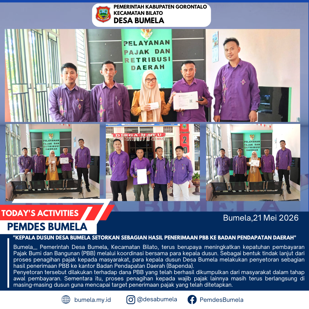 Kepala Dusun Desa Bumela Setorkan Sebagian Hasil Penerimaan PBB ke Badan Pendapatan Daerah