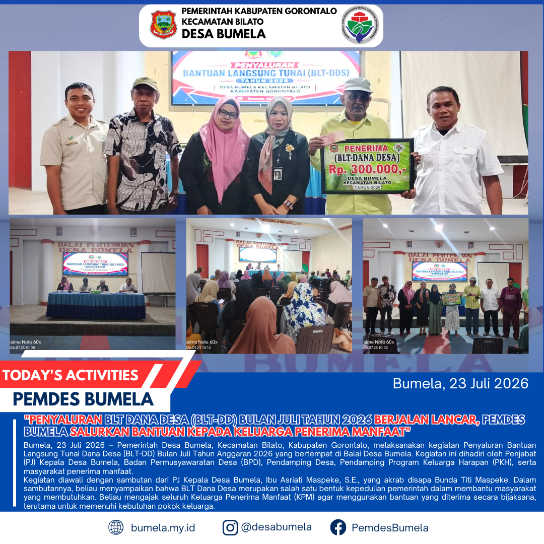 Penyaluran BLT Dana Desa (BLT-DD) Bulan Juli Tahun 2026 Berjalan Lancar, Pemdes Bumela Salurkan Bantuan kepada Keluarga Penerima Manfaat