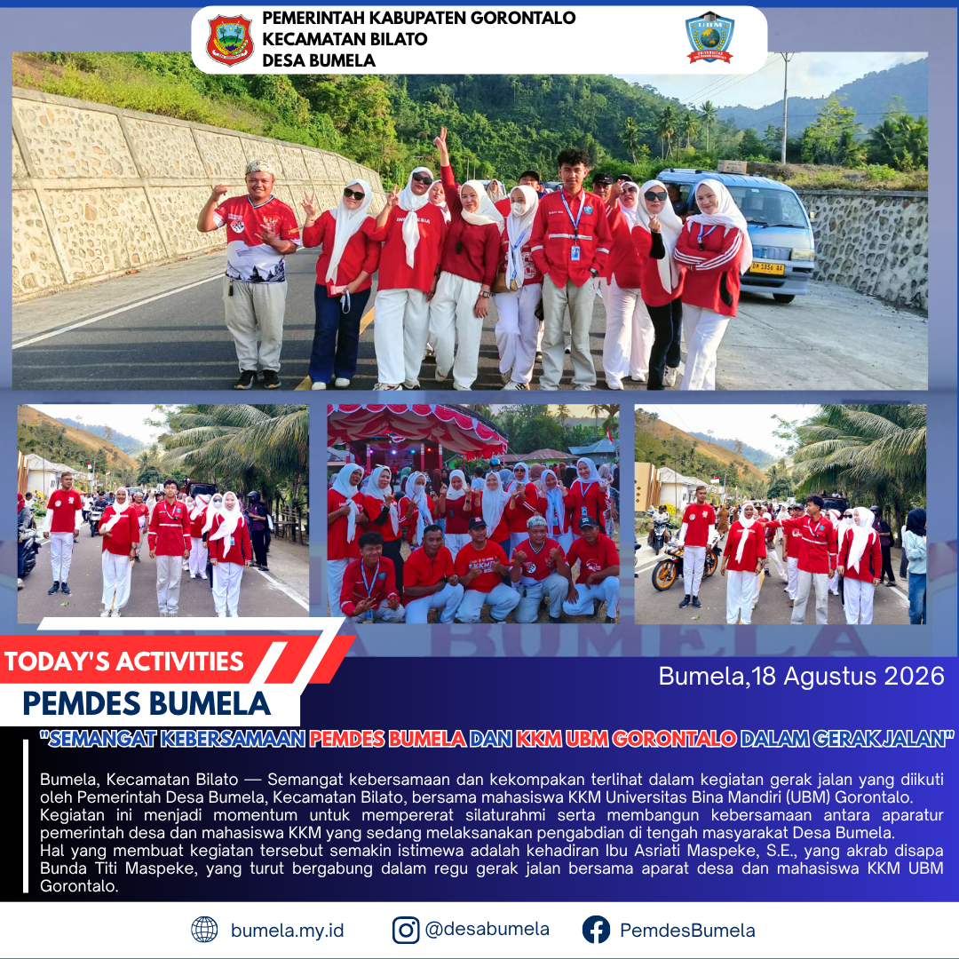 Semangat Kebersamaan Pemdes Bumela dan KKM UBM Gorontalo dalam Gerak Jalan