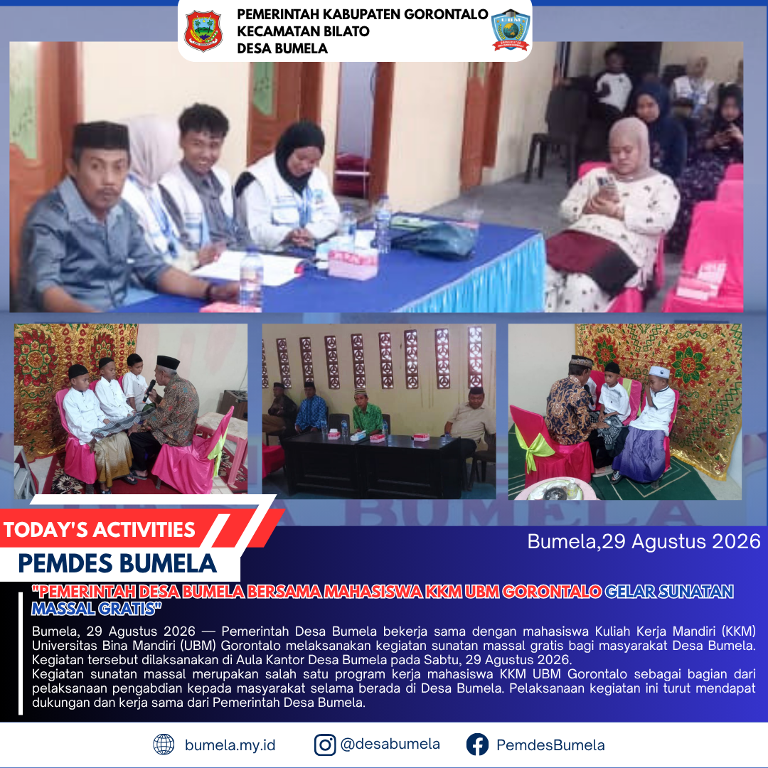 Pemerintah Desa Bumela Bersama Mahasiswa KKM UBM Gorontalo Gelar Sunatan Massal Gratis